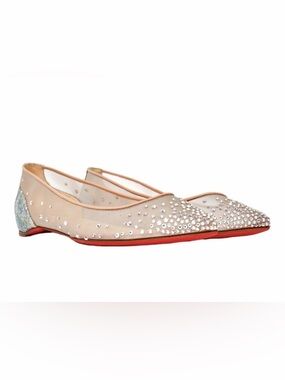 Christian Louboutin Nude Mesh Crystal-Embellished Pointed Flats